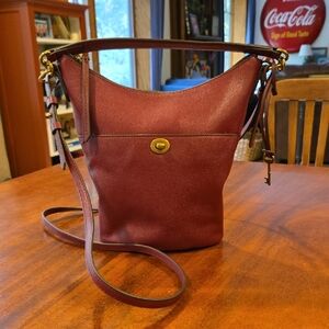 Fossil Red Burgundy Small Leather Hobo Purse Cross Body Shoulder